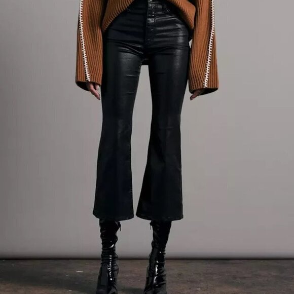 RAG & BONE Casey High-Rise Ankle Flare Coated Black Jeans WDD22F2917GBL - Picture 2 of 13